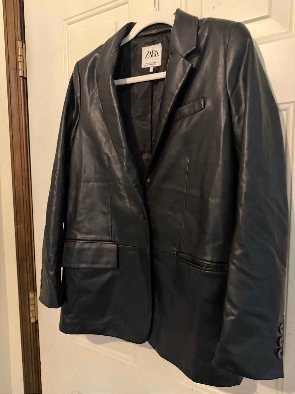 ZARA Black Faux Leather Blazer Jacket